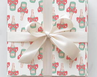 Colorful Champagne Engagement Wrapping Paper Yellow and Blue Bow Prosecco Gift Wrap Bridal Shower Unique Birthday Wrapping Paper Roll