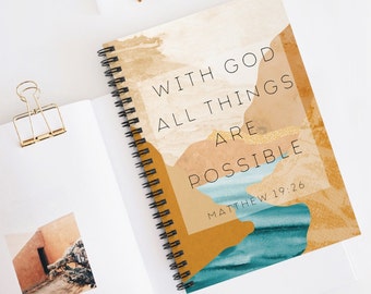 Christian Journal With God All Things Are Possible Notebook Cute Crunchy Journal Bible Verse Notebook Bible Study Journal Mountain Notebook