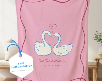 Personalized Valentine Blanket Custom Design Love Birds Romantic Gift Couple Names Wedding Present Anniversary Celebration Velveteen Throw