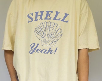 Shell Yeah Graphic Tee: Oversized Beach Vacation Shirt