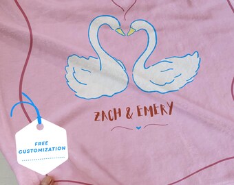 Custom Valentine Blanket Couple Gift Love Birds Personalized Throw Romantic Goose Velveteen Fabric Soft Cozy Bedroom Accessory Wedding