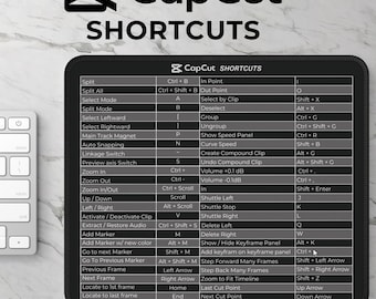 Capcut Shortcut Mousepad Keyboard Guide Video Editing Workflow Efficiency Desk Accessory Computer Productivity Tool Organization Item Design