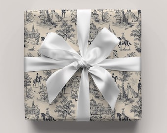 Horse Toile Wrapping Paper Vintage Equestrian Toile Gift Wrap Preppy Southern Horse Gift Wrap Elegant French Countryside Gift