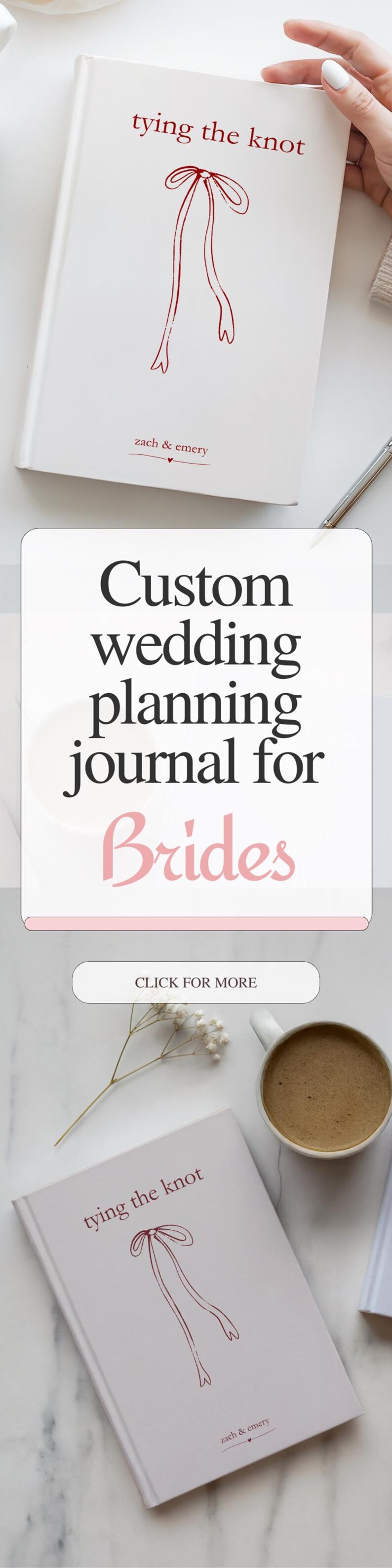Regalo de compromiso para novia, diario de compromiso personalizado, planificador de bodas, cuaderno de recuerdo con lazo personalizado y nombres. imagen 17