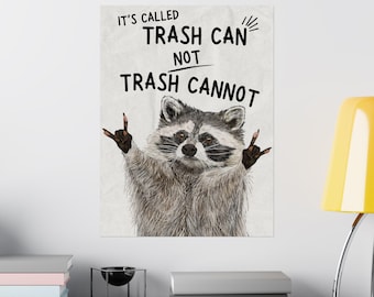 Póster de mapache divertido con cita motivacional, arte de pared, decoración de aula, dormitorio, oficina, impresión inspiradora de animales divertidos, papelera no incluida