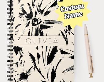 Custom Floral Name Journal Minimal Flower Notebook Custom Name Floral Spiral Notebook Gift For Her Flower Notebook Cute Custom Name Journal