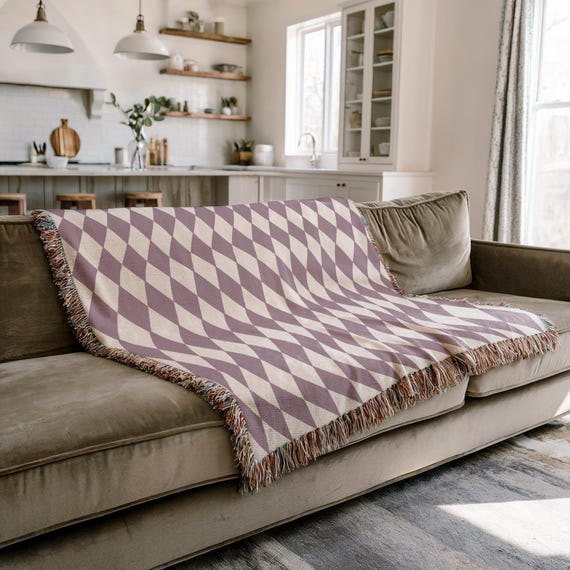 Lavender Diamond Woven Throw Blanket: Boho Nursery Decor