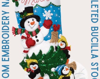 Completed Bucilla Christmas Stocking - The Perfect Tree, Christmas Gift, Christmas Decor, Custom Christmas Gift, Snowman, Penguins, Winter