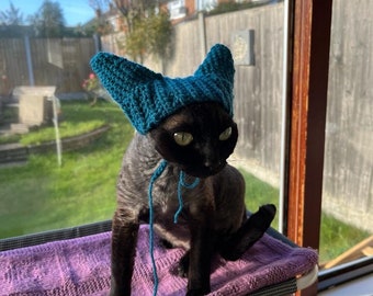 Hats for Cats - Cat Beanie, Crochet Cat Beanie Hat for Cats, Cat Ear Warmer, Devon Rex Hat, Sphinx Cat Hat