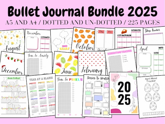 2025 Digital/Printable Bullet Journal, PDF Bullet Journal, Dotted and Un-dotted Bullet Journal, A5 Bullet Journal, A4 Bullet Journal