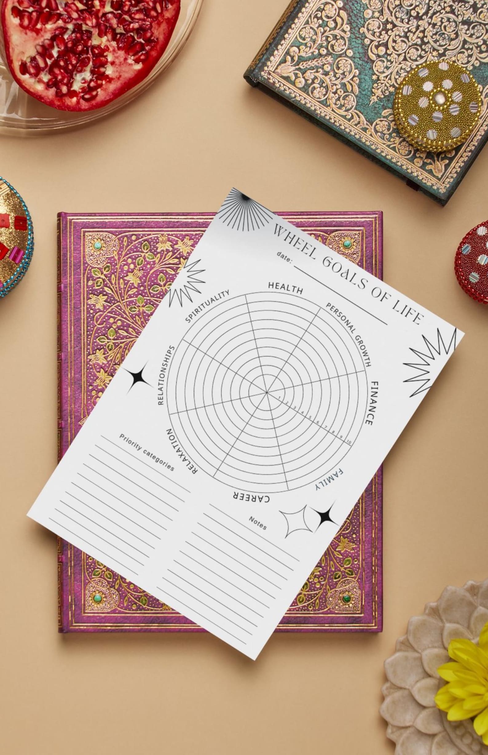 Wheel of Goals Printable 8section Life Planner for Goal Setting ...