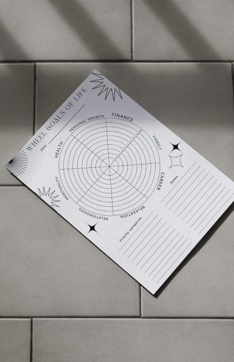 Wheel of Goals Printable 8section Life Planner for Goal Setting ...