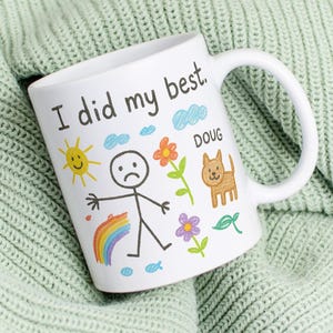 Grappig I Did My Best Crayon-mok – Gezonde stick Figure Art with Sad Vibes en Doug the Dog – leuk cadeau voor burn-out en mentale uitputting