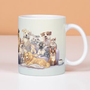 Cozy Dogs and Cats Mug, Cartoon Pets Reading and Relaxing, Cute Animal Lover Coffee Cup, 11oz Gift for Pet Lovers