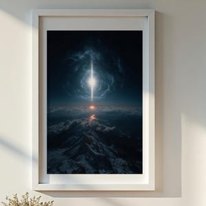 Celestial Sunburst Print: Surreal Mountain Landscape Art (Digital Download, 5 Sizes Included)