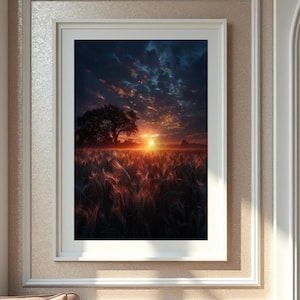 Golden Wheat Sunset – Rustic Nature Digital Wall Art Print, Farmhouse Landscape Download