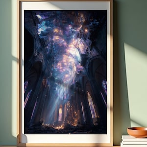 Cosmic Cathedral – Fantasy Digital Wall Art Print, Futuristic Stained Glass Sci-Fi Poster