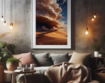 Desert Landscape Wall Art, Dramatic Sky, Golden Sand Dunes Canvas (Digital Download)