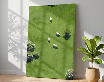 Grazing Sheep Landscape Canvas Wall Art, Soft Green Field Print