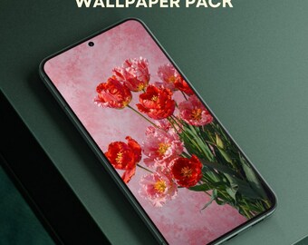 Tulip Flower Phone Wallpaper Pack, Pastel Spring Floral Backgrounds (Digital Download)