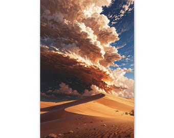 Dramatic Desert Sky Canvas Wall Art, Golden Sand Dunes Landscape Print, Cinematic Nature