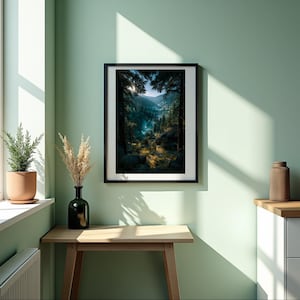 Forest Valley Sunrise Print: Tranquil Pine Tree Landscape Photography