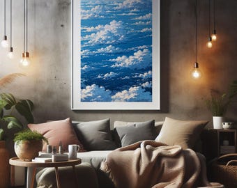 Blue Sky Cloudscape Print, Calm Minimalist Wall Art (Digital Download)
