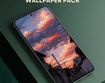 Japan Street Phone Wallpapers, Cinematic Sunset Sky, Urban Anime Style Backgrounds (Digital Download)