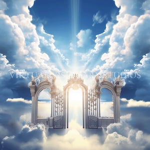 Memorial Heavenly Gates In The Clouds With Guiding Light | Memorial Background, Memorial Backdrop, In Loving Memory, Funeral, Christian Art