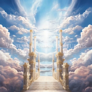 Memorial Heavenly Background with Gates In the Clouds | Memorial Background, Memorial Backdrop, In Loving Memory, Heavenly Design, Christian