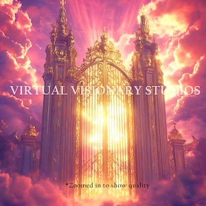 Memorial Pink Heavenly Golden Gates XII | Memorial Background, Memorial Backdrop, Funeral Program, In Loving Memory, Heavenly, Christian Art