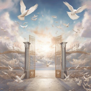 Memorial Background With Doves and Heavenly Golden Gates | Memorial Background, Memorial Backdrop, In Loving Memory, Funeral, Christian Art