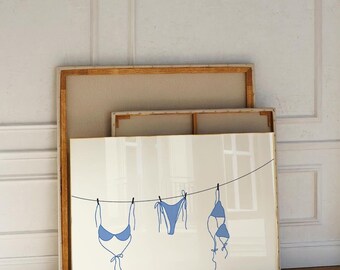 Vintage Bikini Set, Summer Poster, Meet Me At The Beach Decor, Bikini Hand Drawn Poster, Bathing Suit Poster for Apartment