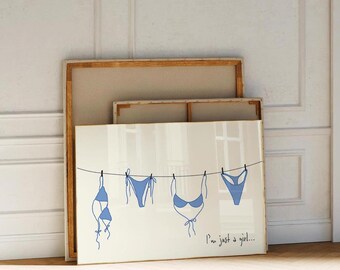 Vintage Bikini Set, I'm Just A Girl Poster, Summer Poster, Bikini Hand Drawn, Bathing Suit Poster for Apartment