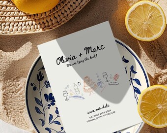 Wedding Invitation Template, Wedding Invite Card, Editable Canva Template, Tying The Knot Card, Retro Whimsical Wedding Invite Template