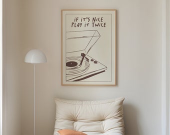 Record Player Art Print: 'Play It Twice' Vintage Music Poster