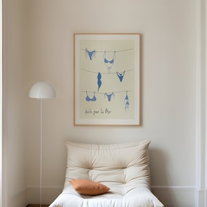 Vintage Apartment Decor, Summer Poster, Coquette Room Decor, Bikini Hand Drawn Poster, French Poster for Apartment