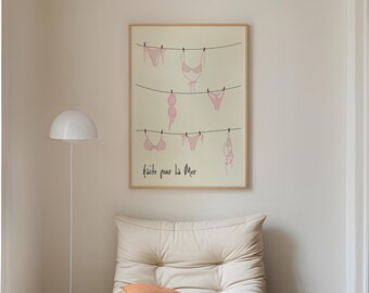 Vintage Apartment Decor, Summer Poster, Coastal Cowgirl Decor, Bikini Hand Drawn Poster, French Poster for Apartment, Bikini Set Art Print