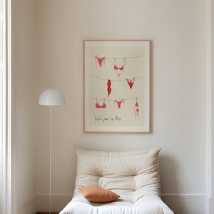 Vintage Apartment Decor, Summer Poster, Coquette Room Decor, Bikini Hand Drawn Poster, French Poster for Apartment