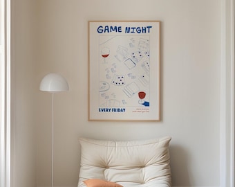 Game Night Poster: Retro Bar Cart Print for Social Gatherings