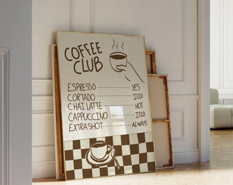 Coffee Poster, Coffee Menu Poster, Retro Kitchen Print, Kitchenwall Art, Cafe Food Poster, Espresso Print, Caffe Poster for Apartment Decor