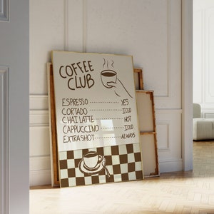 Pôster de café, pôster de menu de café, impressão de cozinha retrô, arte de parede de cozinha, pôster de comida de café, impressão de expresso, pôster de café para decoração de apartamento