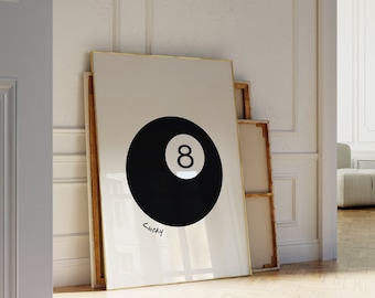 Minimalist Lucky 8 Ball Poster: Hand-Illustrated Vintage Art (Digital Download)