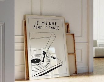 Musik Wand Kunst Play It Twice Plattenspieler Poster Retro Groovy Print Geschenk Musikliebhaber Zuhause Vintage Ausstellung Französisches Poster Weiß schwarz