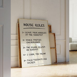 Retro Wall Art Print, House Rules Trendy Wall Art, Digital Print, Vintage Apartment Poster, Aesthetic Check Print