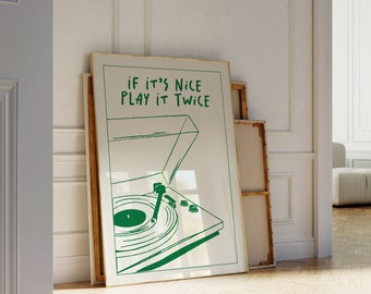 Musik Wand Kunst Play It Twice Plattenspieler Poster Retro Groovy Print Geschenk Musikliebhaber Zuhause Vintage Ausstellung Französisches Poster Trendy Geschenk