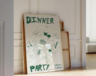 Decorative Food Poster, Dinner Kitchenwall Art, Artful Food, Vintage Dinner Poster Art, Foodie Hostess Gift, Dinner Retro Table Setting