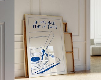 Musik Wand Kunst Play It Twice Plattenspieler Poster Retro Groovy Print Geschenk Musikliebhaber Zuhause Vintage Ausstellung Französisches Poster Trendy Geschenk