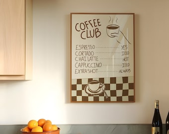 Retro Coffee Menu Poster: Hand-Illustrated Kitchen Wall Art
