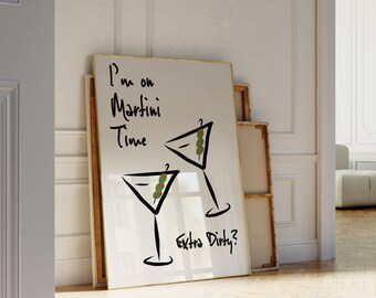 Póster de martini, carrito de bar retro de martini sucio, impresiones artísticas de cócteles, póster de bar, impresión artística de martini retro, impresión de alcohol, póster de bebida de moda